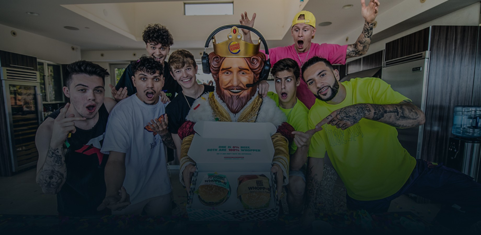 Burger King and Faze Clan pose with the Impossible Whopper for Taste Test Challenge